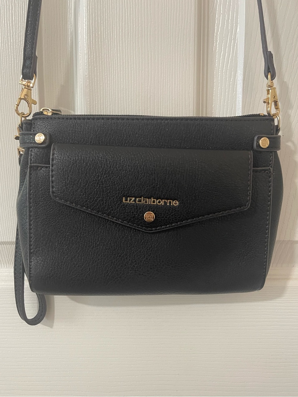 Liz Claiborne Black Crossbody Wristlet with Gold Hardware